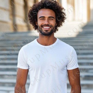 T‑Shirt Mockup – Gildan 5000 Men’s White Crewneck, Short Sleeve — Lifestyle Scene