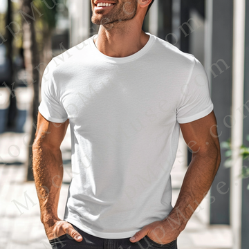 T‑Shirt Mockup – Gildan 5000 Men’s White Crewneck, Short Sleeve — Lifestyle Scene