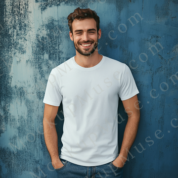 T‑Shirt Mockup – Gildan 5000 Men’s White Crewneck, Short Sleeve — Lifestyle Scene