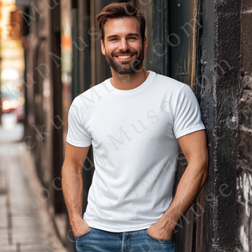 T‑Shirt Mockup – Gildan 5000 Men’s White Crewneck, Short Sleeve — Lifestyle Scene
