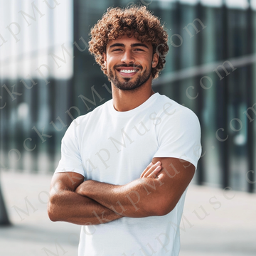 T‑Shirt Mockup – Gildan 5000 Men’s White Crewneck, Short Sleeve — Lifestyle Scene
