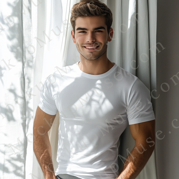 T‑Shirt Mockup – Gildan 5000 Men’s White Crewneck, Short Sleeve — Lifestyle Scene