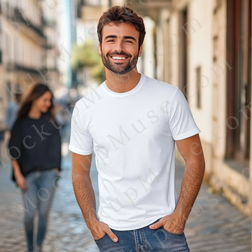 T‑Shirt Mockup – Gildan 5000 Men’s White Crewneck, Short Sleeve — Lifestyle Scene