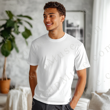 T‑Shirt Mockup – Gildan 5000 Men’s White Crewneck, Short Sleeve — Lifestyle Scene