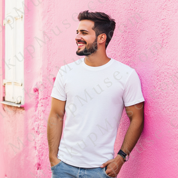 T‑Shirt Mockup – Gildan 5000 Men’s White Crewneck, Short Sleeve — Lifestyle Scene