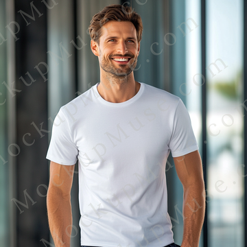 T‑Shirt Mockup – Gildan 5000 Men’s White Crewneck, Short Sleeve — Lifestyle Scene