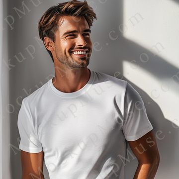 T‑Shirt Mockup – Gildan 5000 Men’s White Crewneck, Short Sleeve — Lifestyle Scene