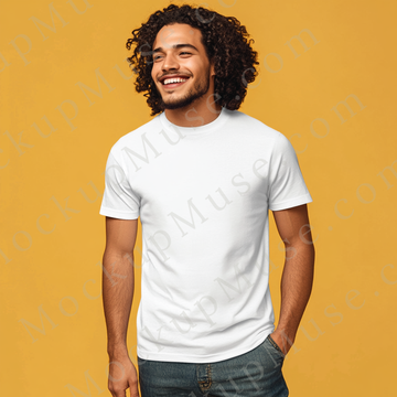T‑Shirt Mockup – Gildan 5000 Men’s White Crewneck, Short Sleeve — Lifestyle Scene