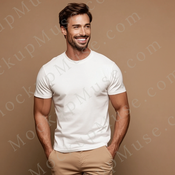 T‑Shirt Mockup – Gildan 5000 Men’s White Crewneck, Short Sleeve — Lifestyle Scene