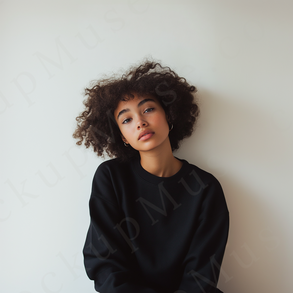 Women's Black Sweatshirt Mockup – Front Studio Shot
