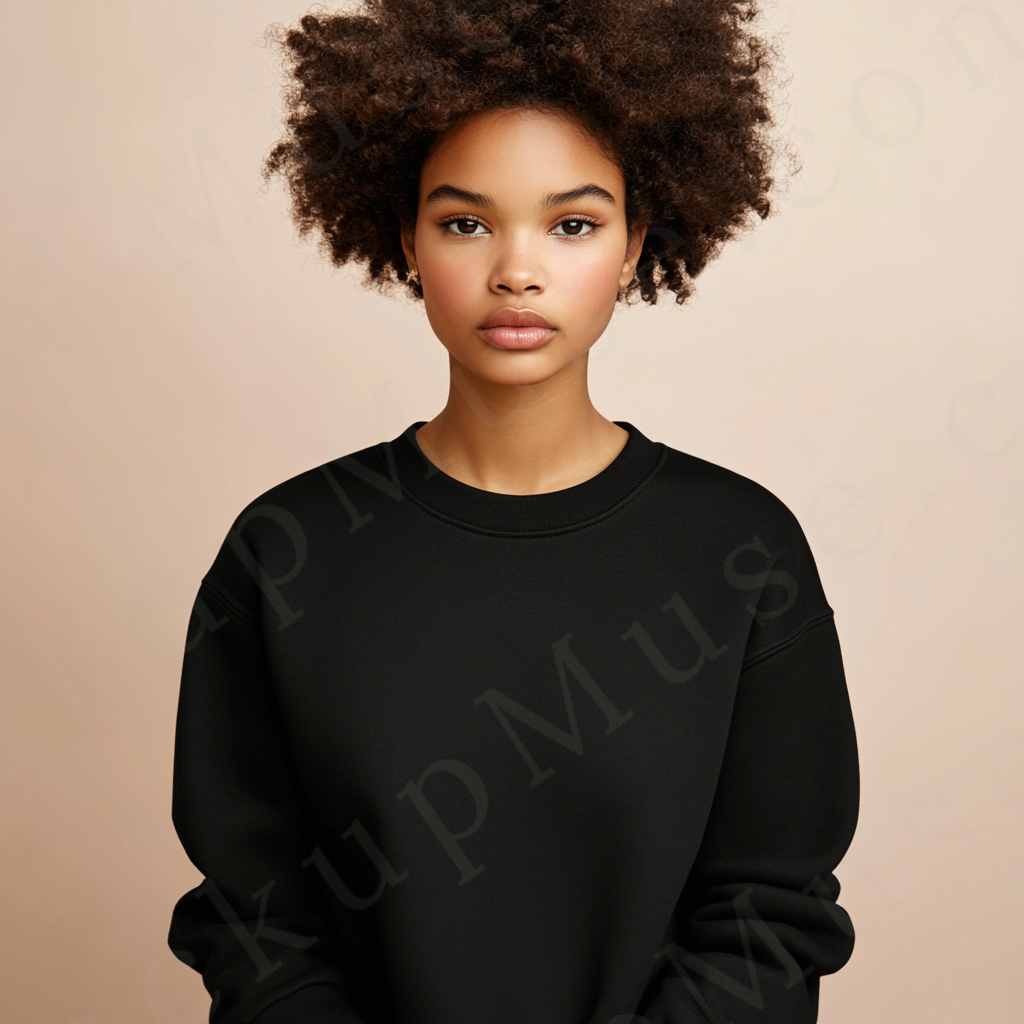 Women's Black Sweatshirt Mockup – Studio Background