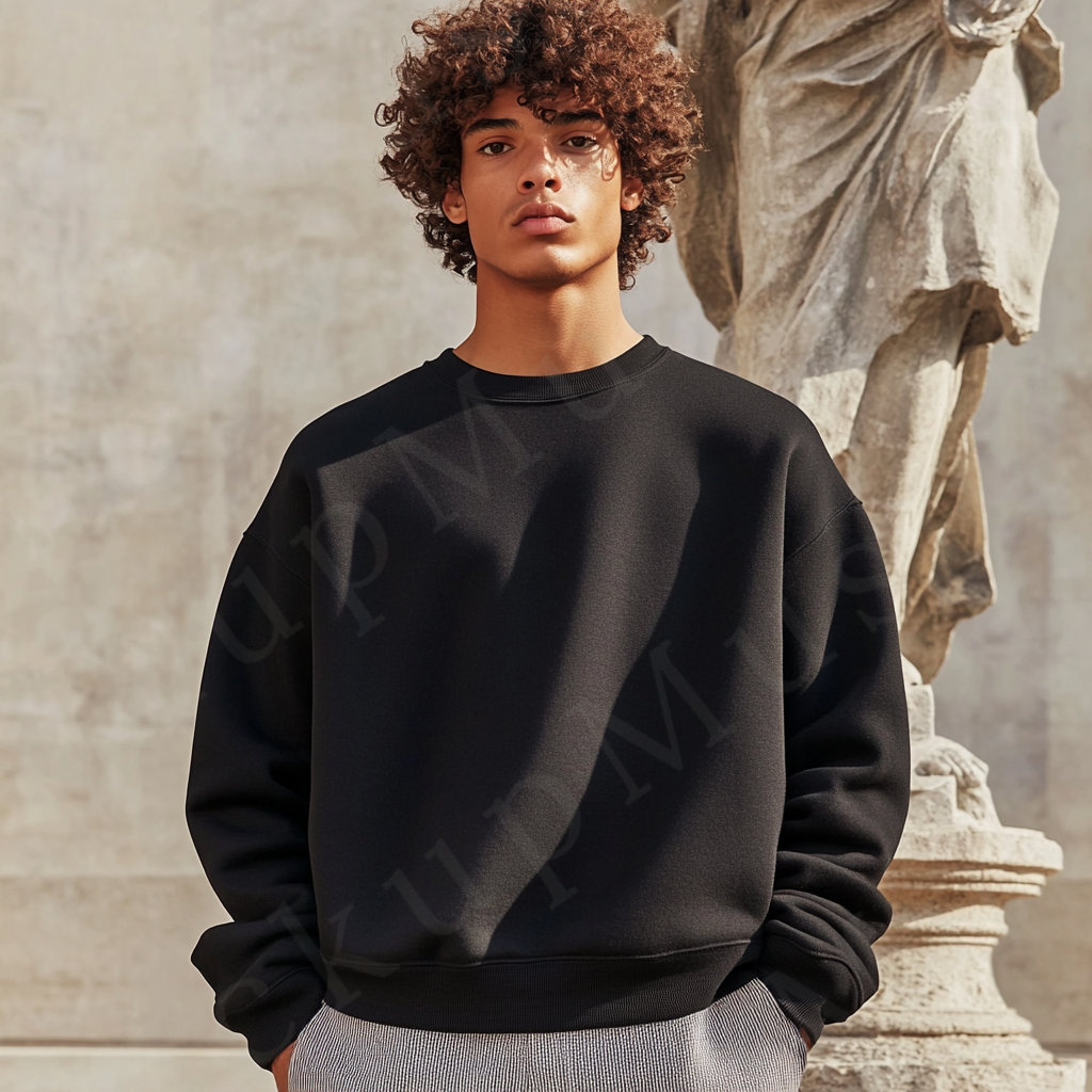 Men's Black Crewneck Sweatshirt Mockup – Lifestyle Background