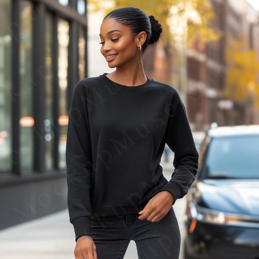Women’s black crewneck sweatshirt mockup – digital download