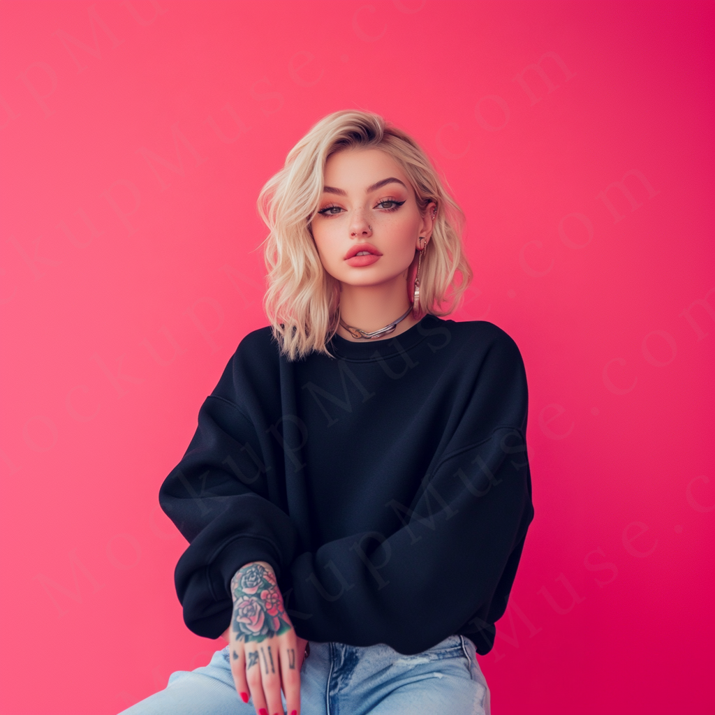 Women’s black crewneck sweatshirt mockup – digital download