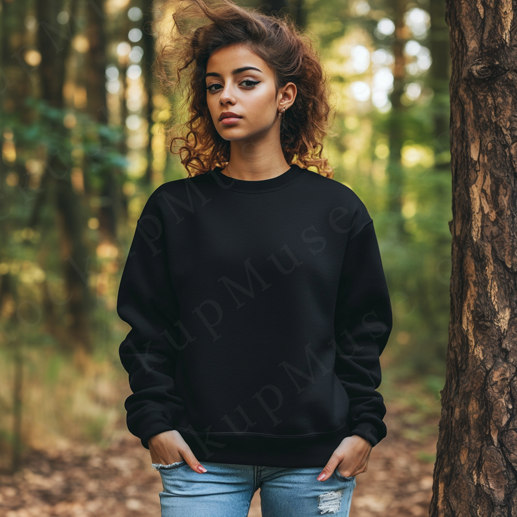 Women’s black crewneck sweatshirt mockup – digital download