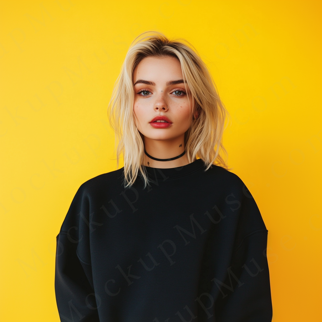 Women’s black crewneck sweatshirt mockup – digital download