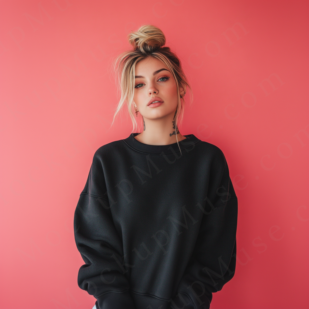 Women’s black crewneck sweatshirt mockup – digital download