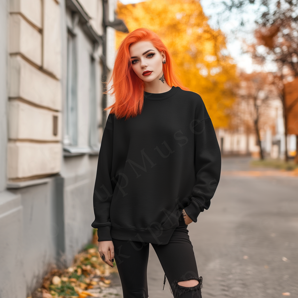 Women’s black crewneck sweatshirt mockup – digital download