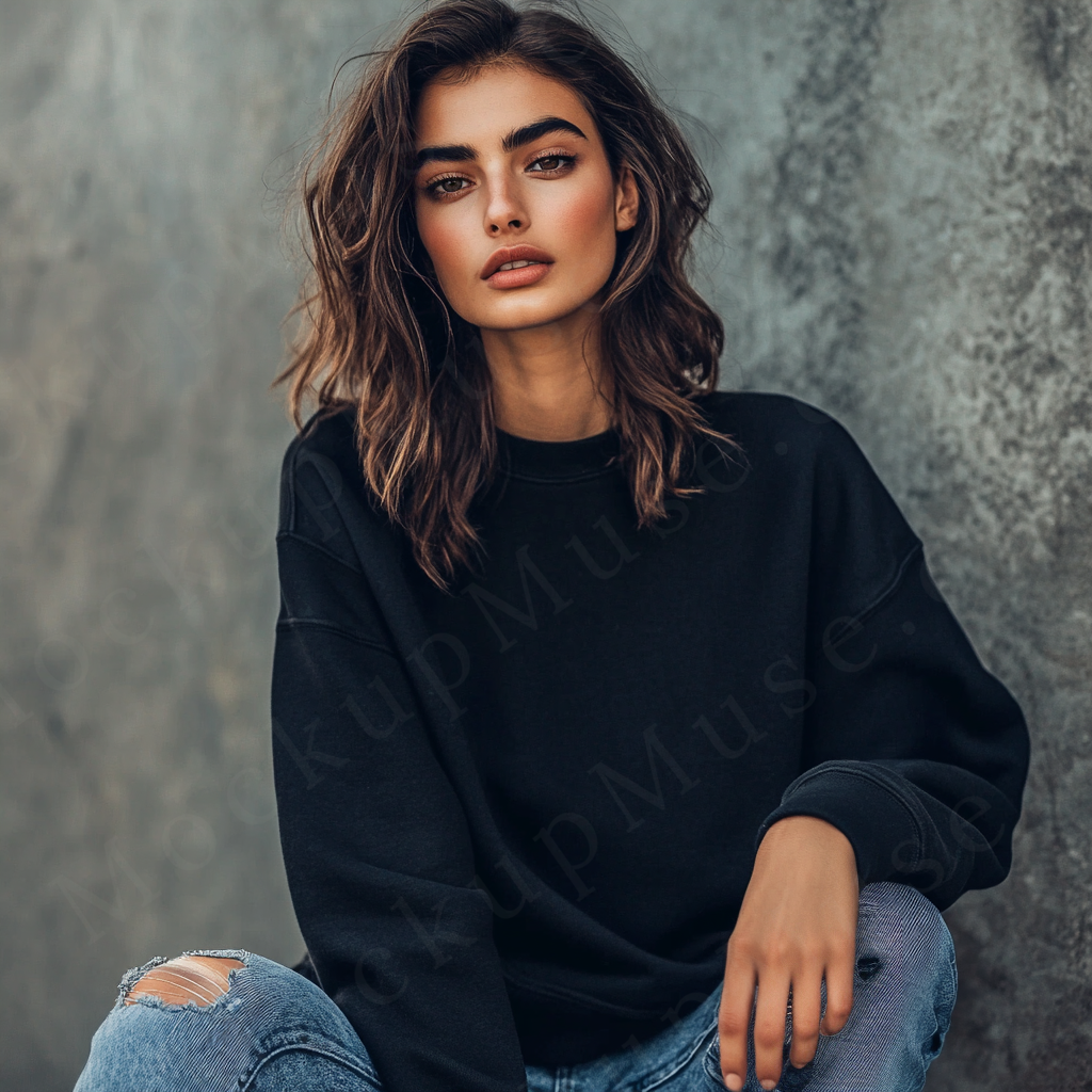 Women’s black crewneck sweatshirt mockup – digital download