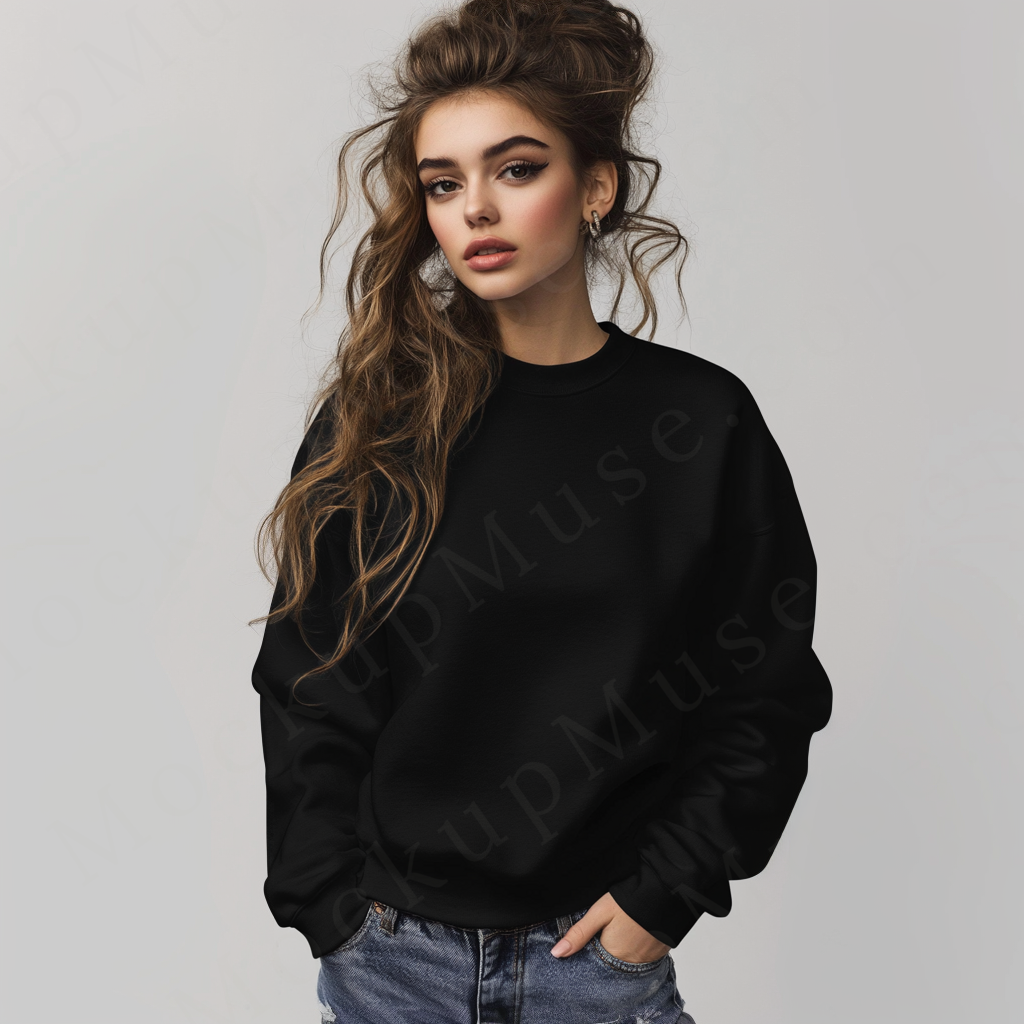 Women’s black crewneck sweatshirt mockup – digital download