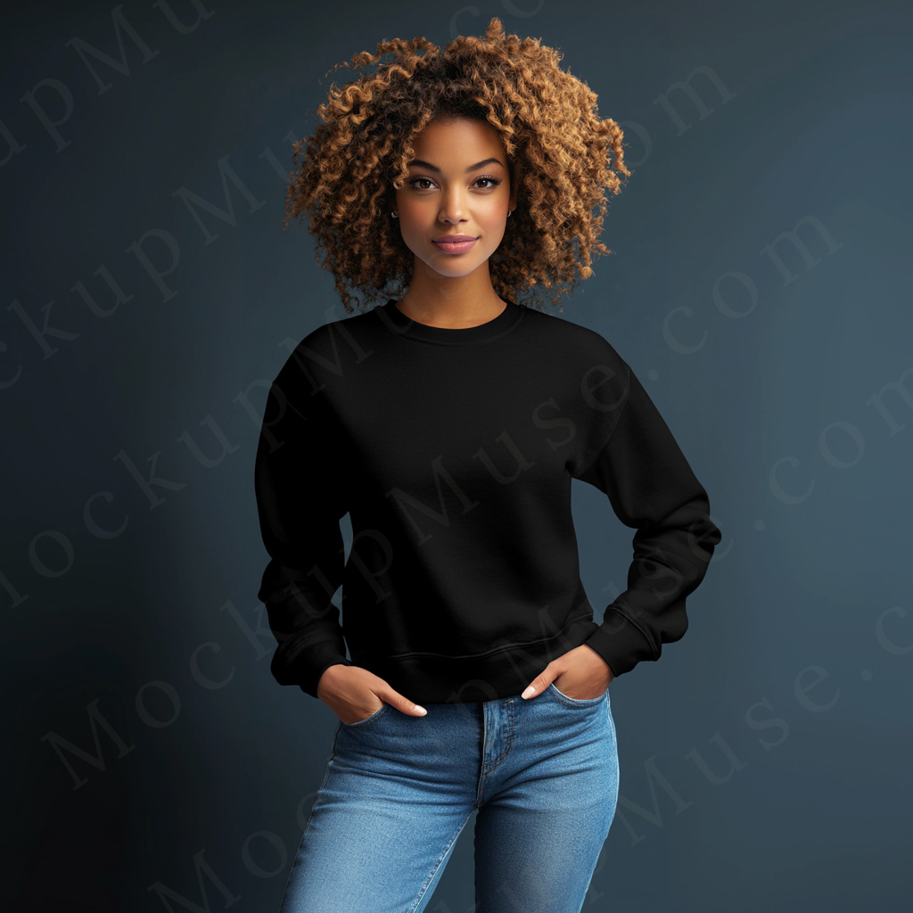 Women’s black crewneck sweatshirt mockup – digital download