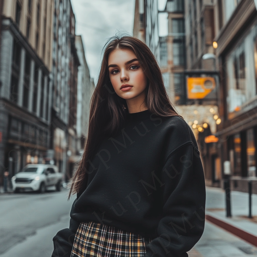 Women’s black crewneck sweatshirt mockup – digital download