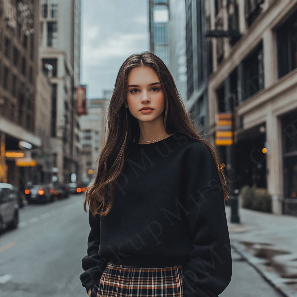 Women’s black crewneck sweatshirt mockup – digital download