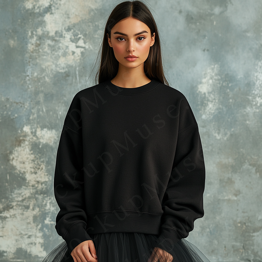 Women’s black crewneck sweatshirt mockup – digital download