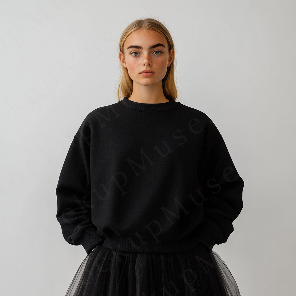 Women’s black crewneck sweatshirt mockup – digital download