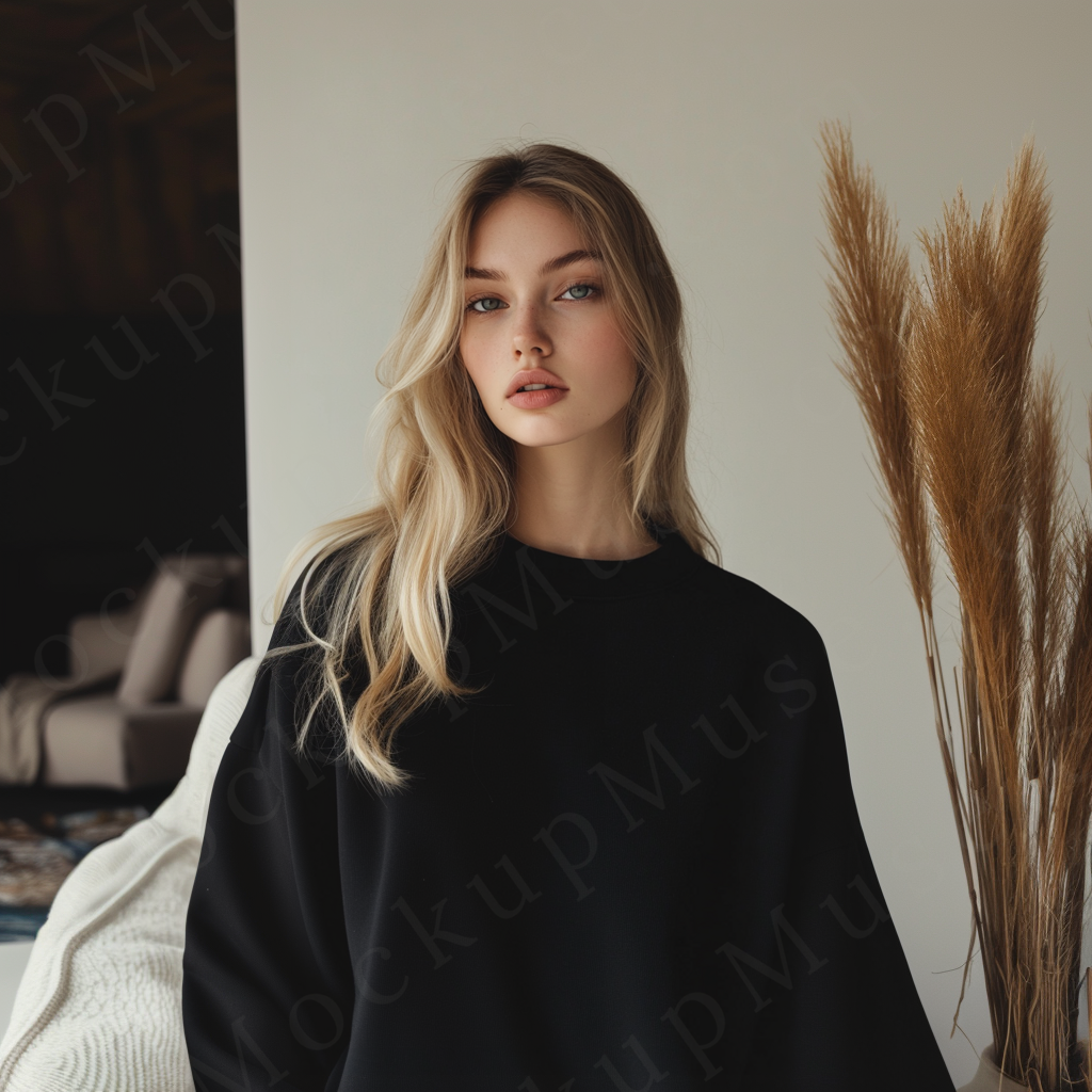 Women’s black crewneck sweatshirt mockup – digital download