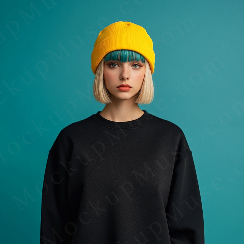 Women’s black crewneck sweatshirt mockup – digital download