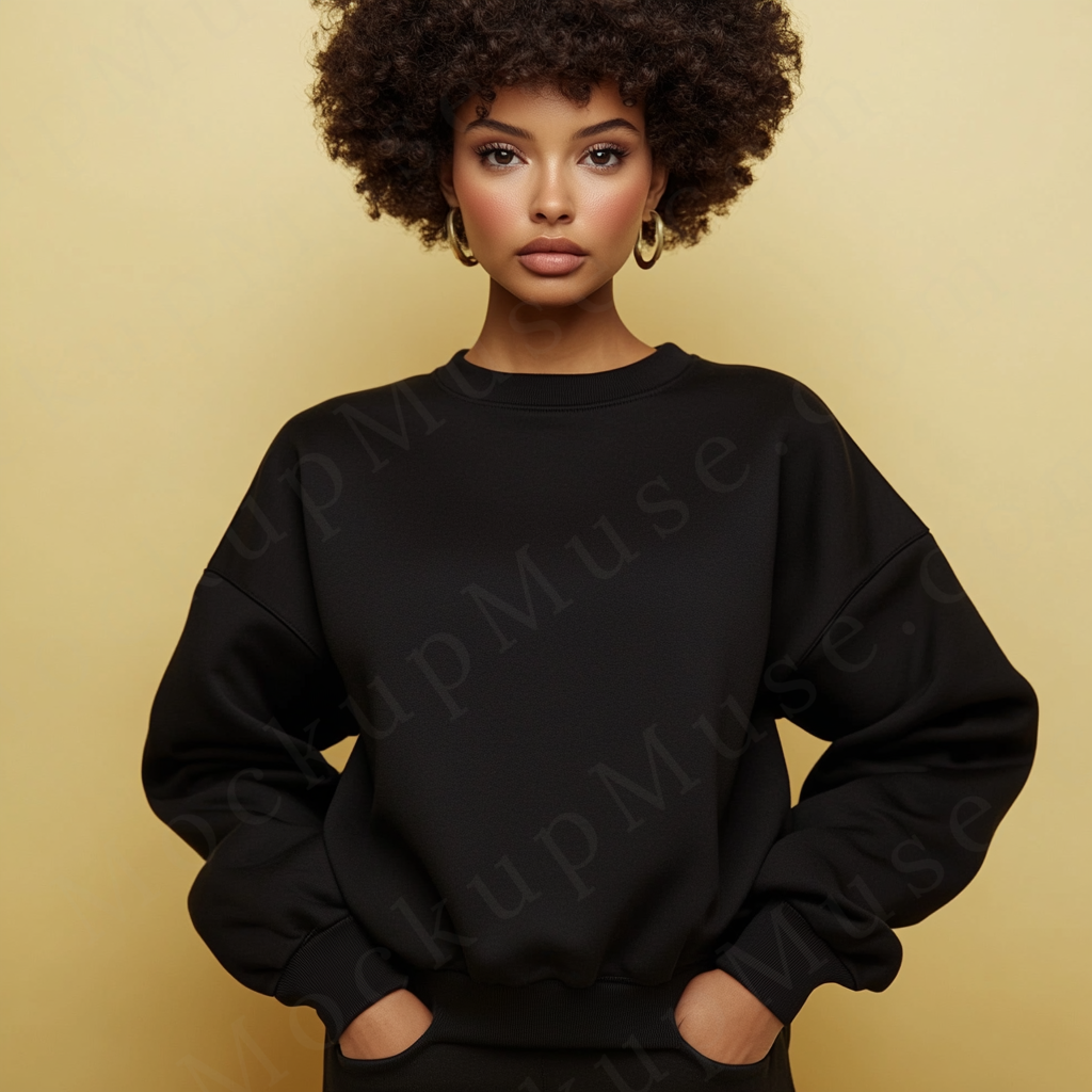 Women’s black crewneck sweatshirt mockup – digital download
