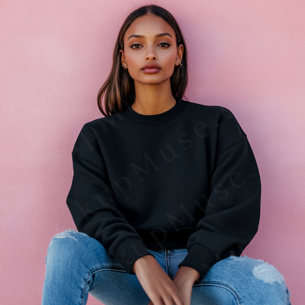 Women’s black crewneck sweatshirt mockup – digital download
