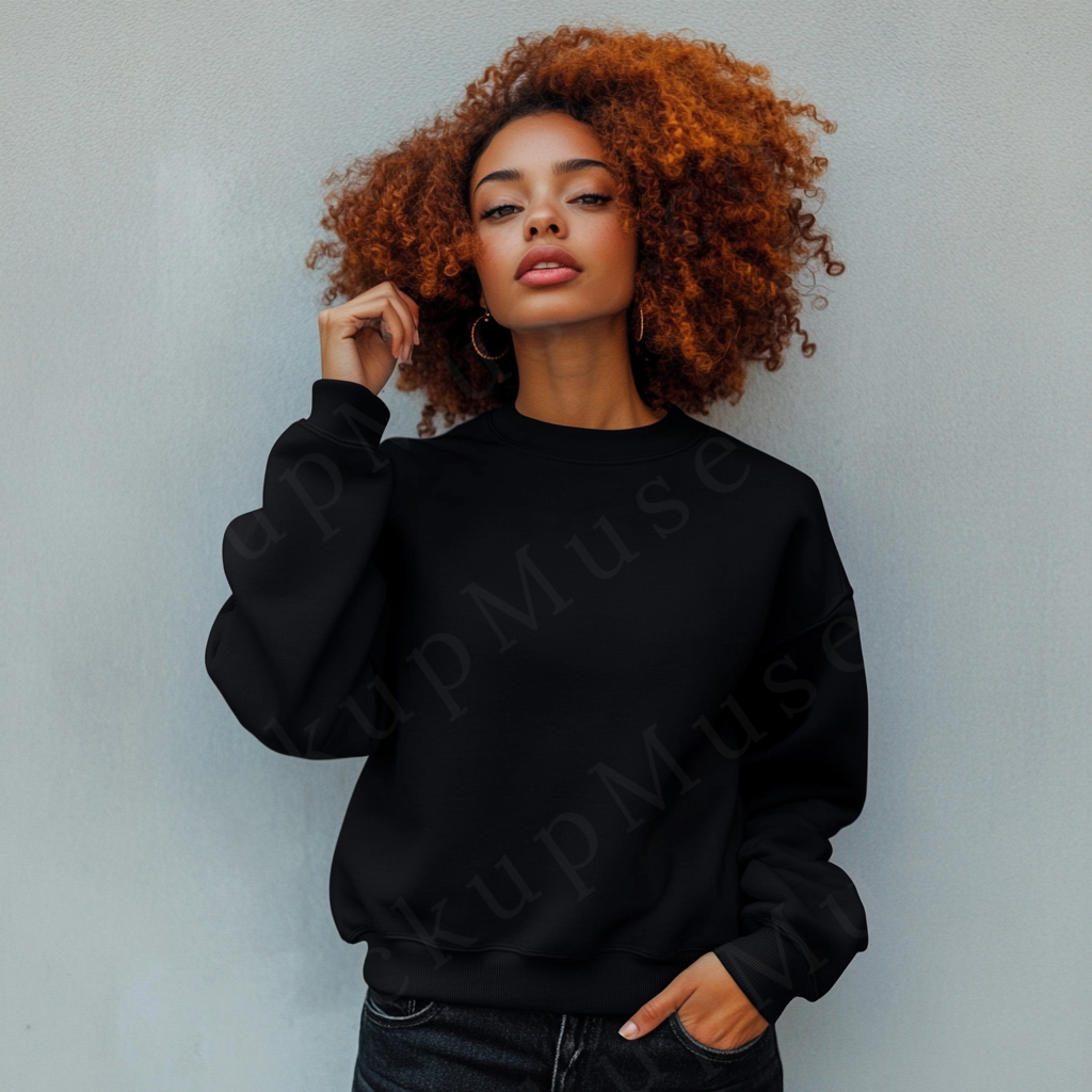 Women’s black crewneck sweatshirt mockup – digital download