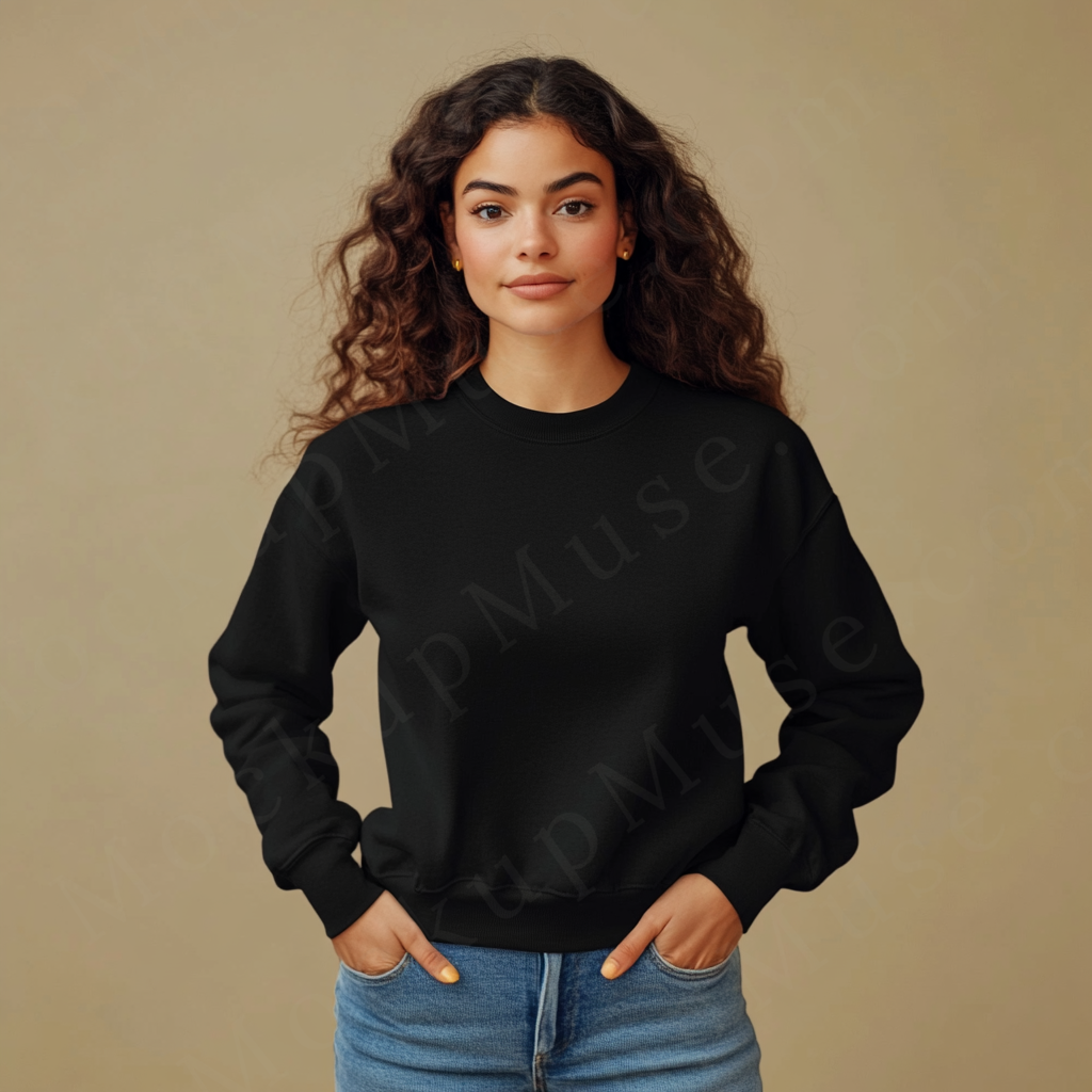 Women’s black crewneck sweatshirt mockup – digital download