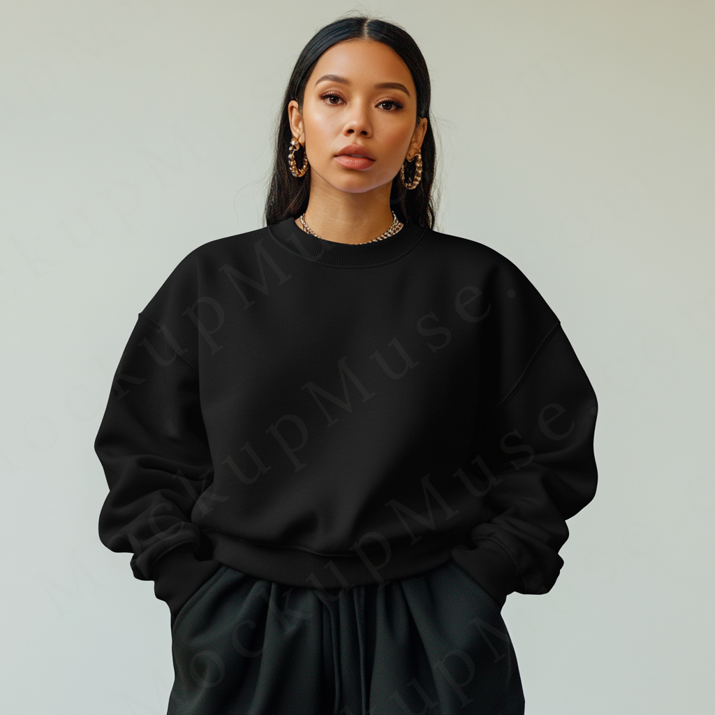 Women’s black crewneck sweatshirt mockup – digital download