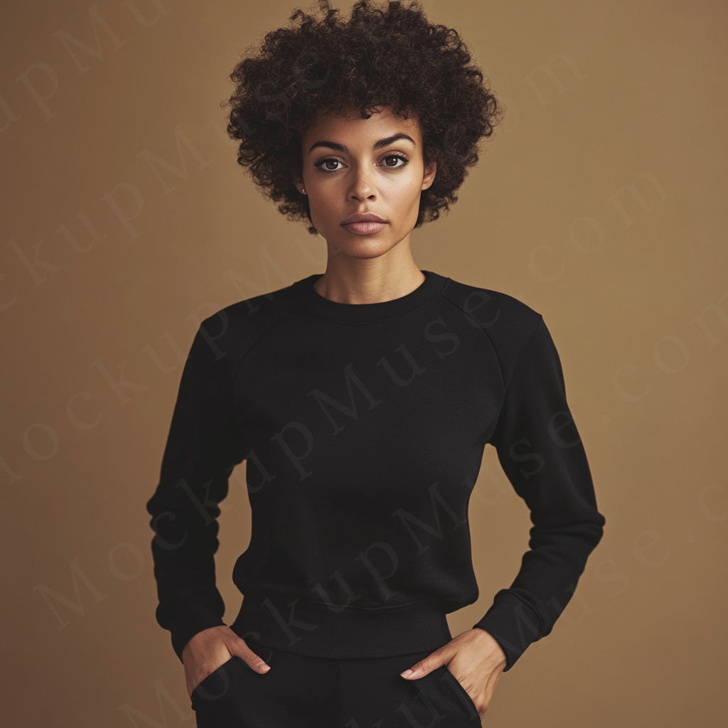 Women’s black crewneck sweatshirt mockup – digital download