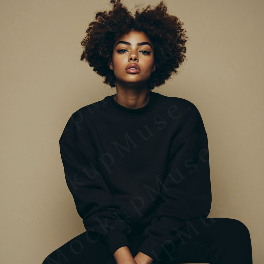 Women’s black crewneck sweatshirt mockup – digital download