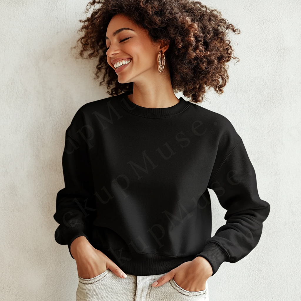 Women’s black crewneck sweatshirt mockup – digital download