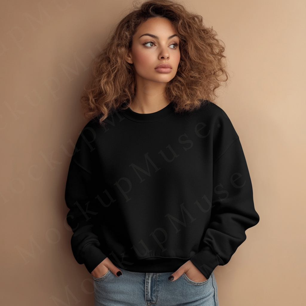 Women’s black crewneck sweatshirt mockup – digital download