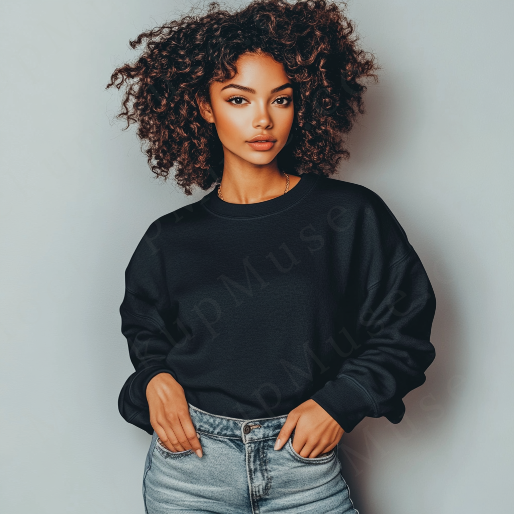 Women’s black crewneck sweatshirt mockup – digital download
