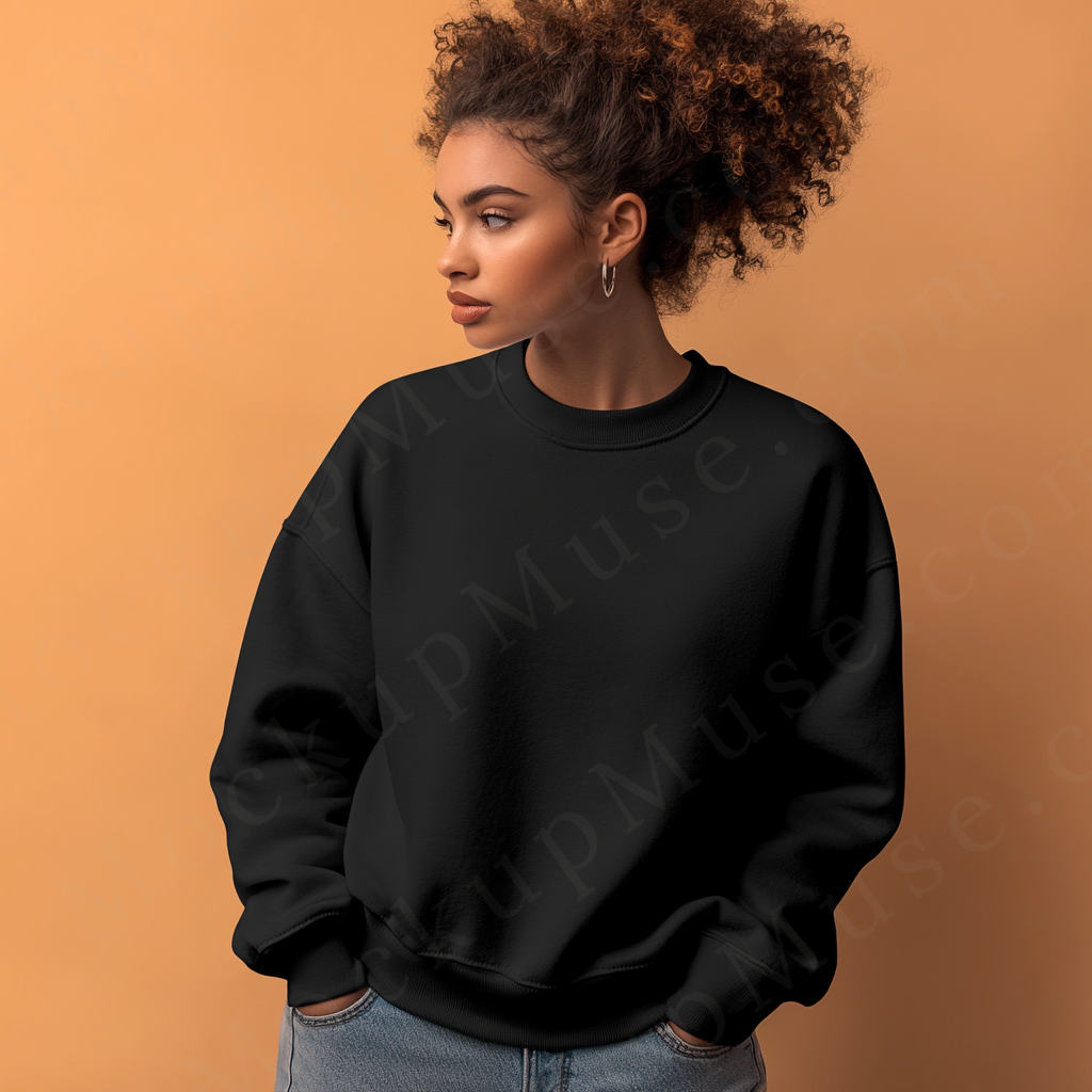 Women’s black crewneck sweatshirt mockup – digital download