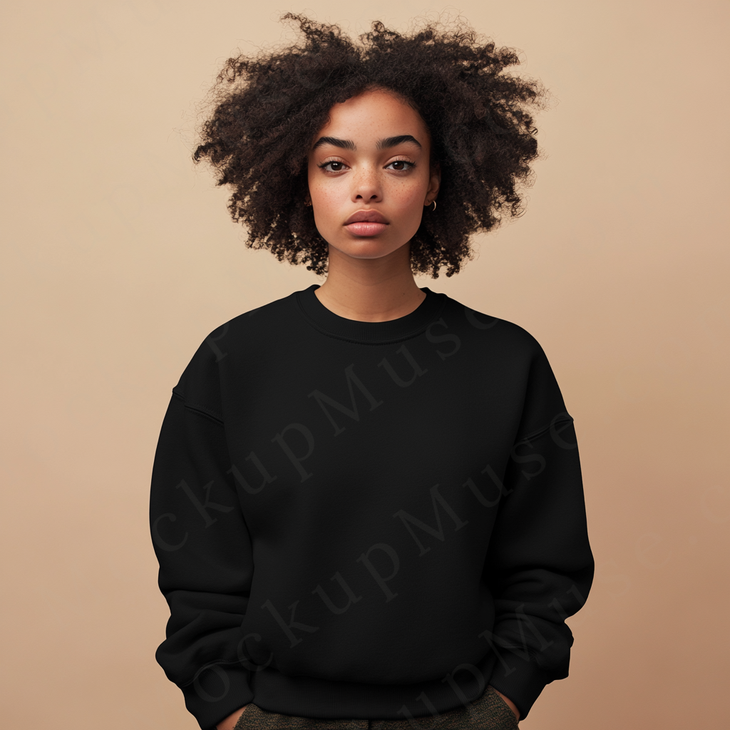 Women’s black crewneck sweatshirt mockup – digital download