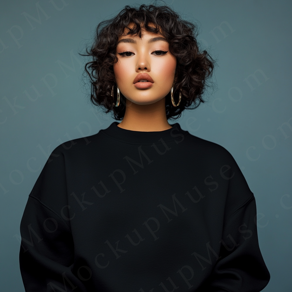 Women’s black crewneck sweatshirt mockup – digital download