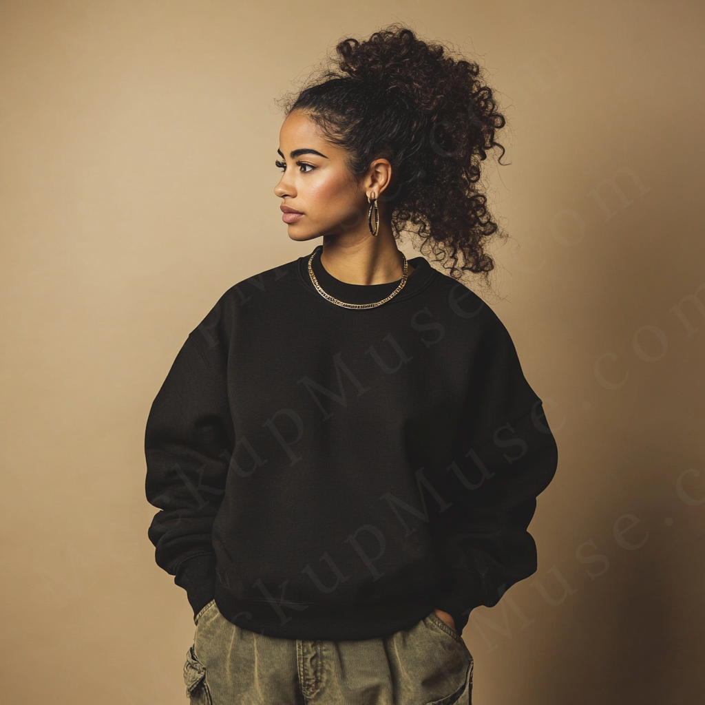 Women’s black crewneck sweatshirt mockup – digital download