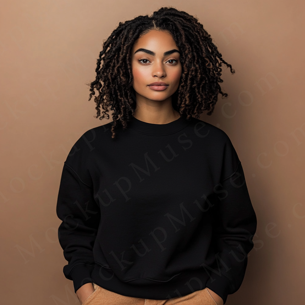 Women’s black crewneck sweatshirt mockup – digital download