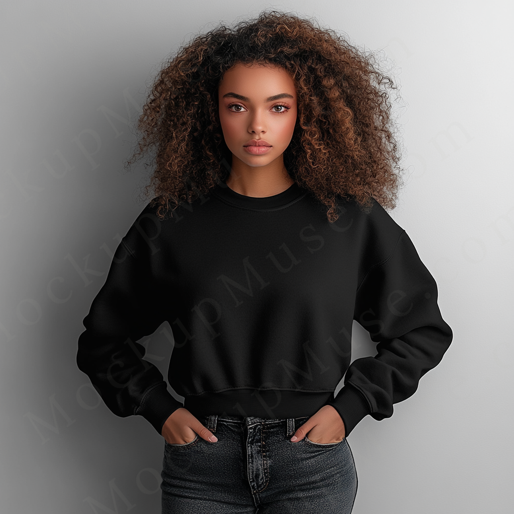 Women’s black crewneck sweatshirt mockup – digital download