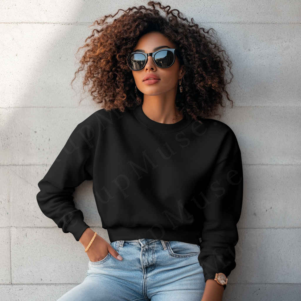 Women’s black crewneck sweatshirt mockup – digital download