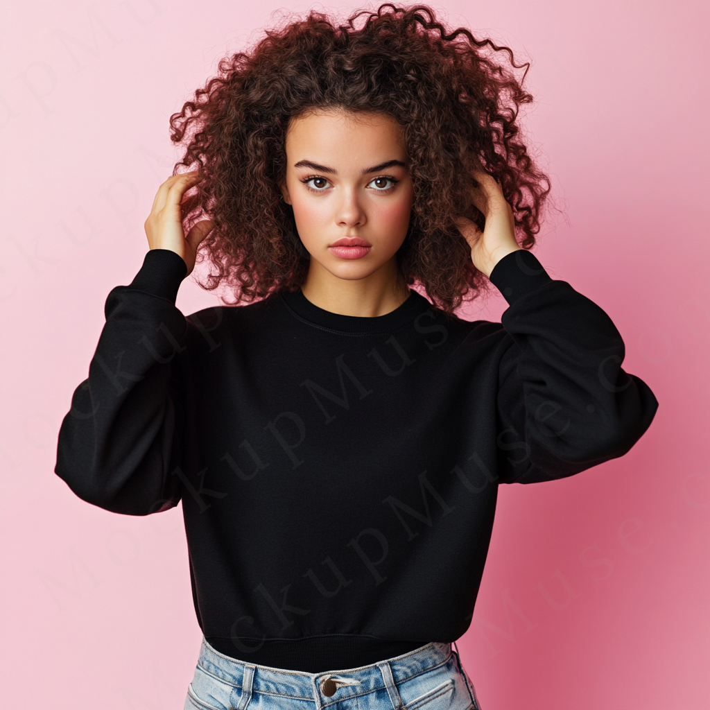 Women’s black crewneck sweatshirt mockup – digital download