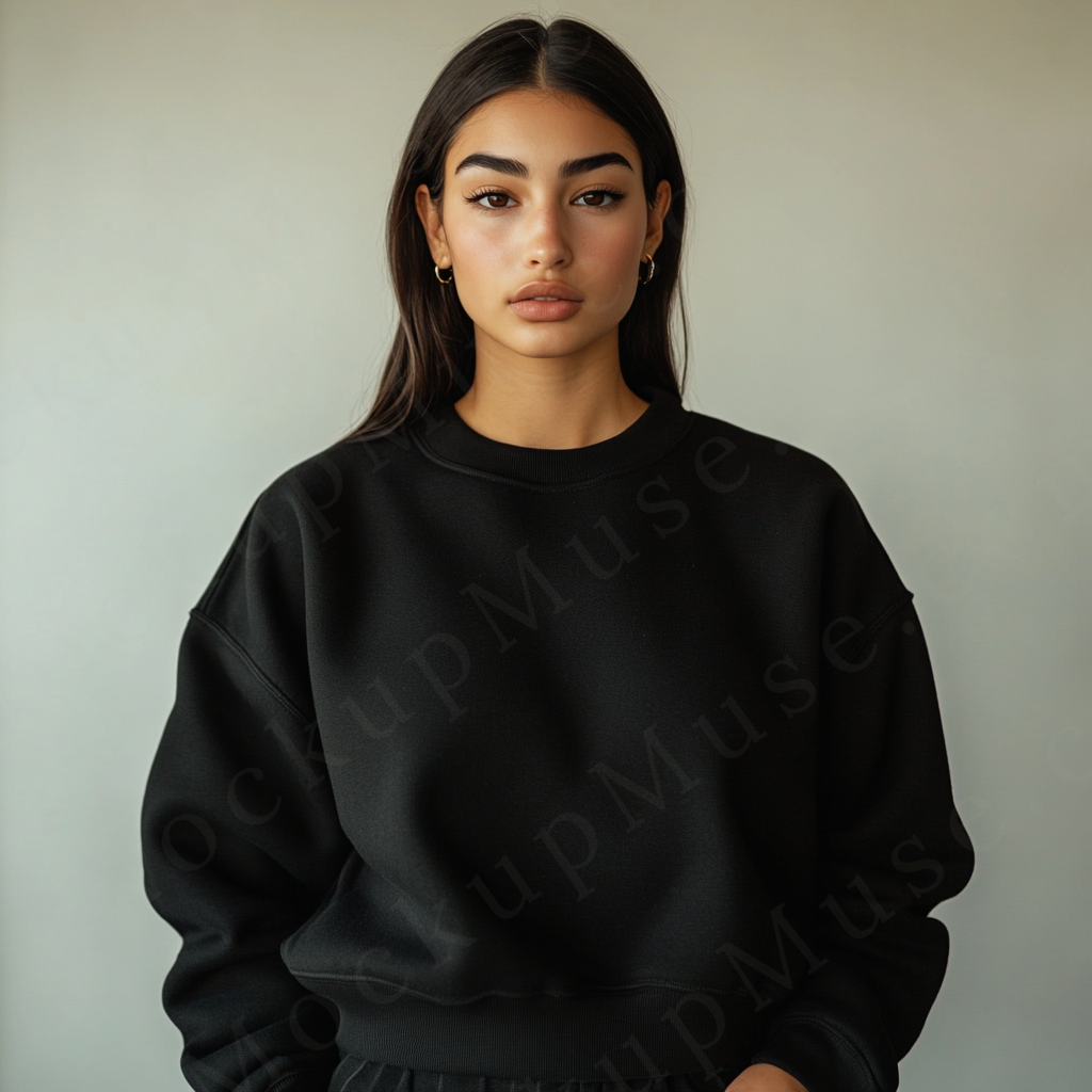 Women’s black crewneck sweatshirt mockup – digital download